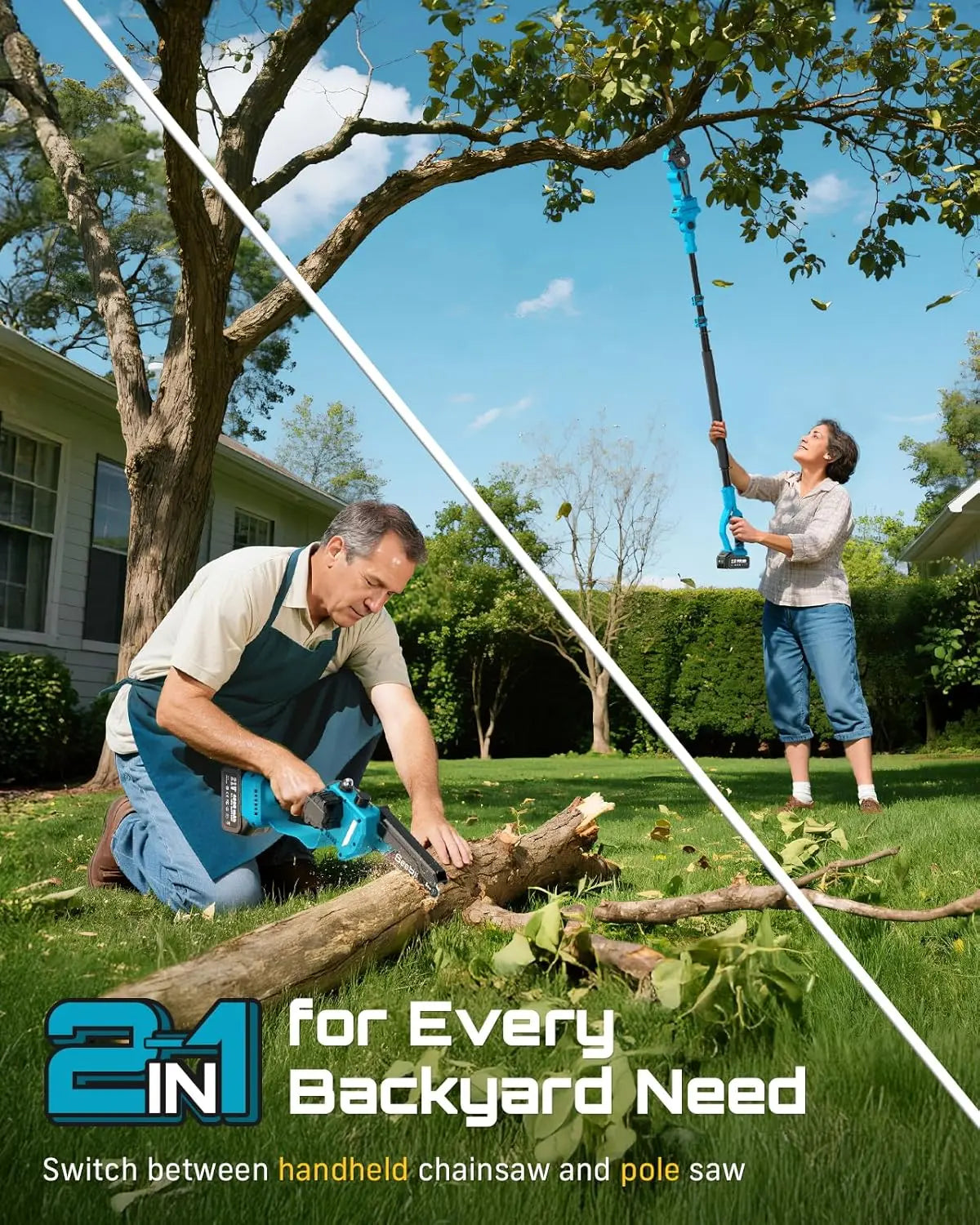 KELVICK PR1 - 2-in-1 Cordless Pole Chainsaw Pro + Free Battery & Charger